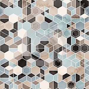 Seamless grungy hexagon pattern isometric geometry net print