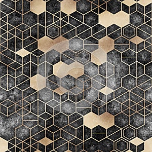 Seamless grungy hexagon pattern isometric geometry net print