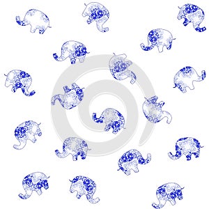 Seamless Gzhel pattern with elephants