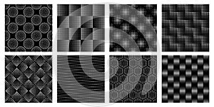 Seamless halftone geometric pattern. Dotted texture, abstract circle shapes and elegant circles patterns vector set