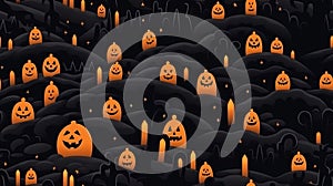 seamless halloween background with pumpkins and candles