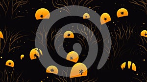 seamless halloween background with tombstones and pumpkins on a black background