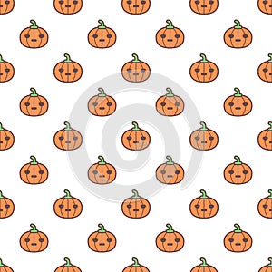 Seamless halloween pattern with cute icons pumpkins.