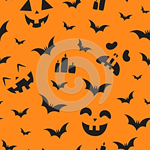 Seamless Halloween Pattern. Funny faces.