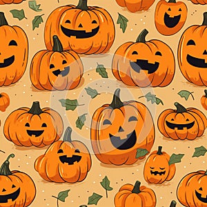 Seamless Halloween Pattern with Pumpkins on black background
