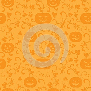 Seamless halloween pattern with pumpkins on a orange background