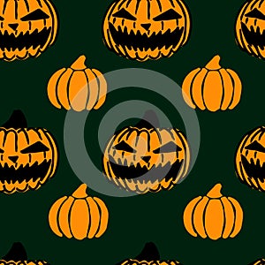 Seamless halloween patttern with pumpkin, tile texture with Jacks Lanterns, design for wrapping paper, party decorations