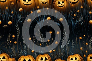 seamless halloween pumpkin field background