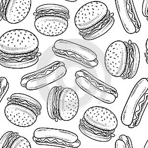 Seamless hamburger and hot dog vector background