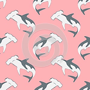 Seamless hammerhead shark pattern. Sea background