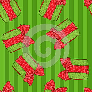 Seamless hand draw vector pattern with cute gift box