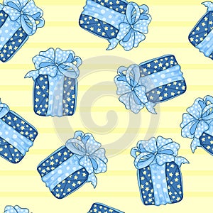 Seamless hand draw vector pattern with cute gift box