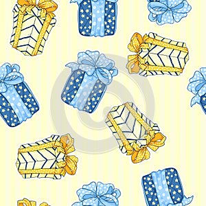 Seamless hand draw vector pattern with cute gift box