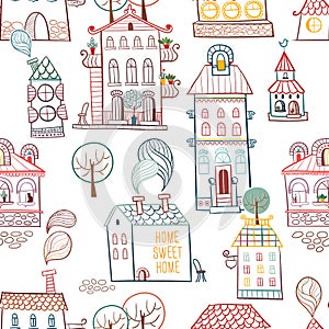 Seamless hand drawn buildings in vintage style