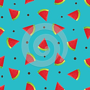 Seamless hand drawn cute watermelon slice watercolor doodle pattern