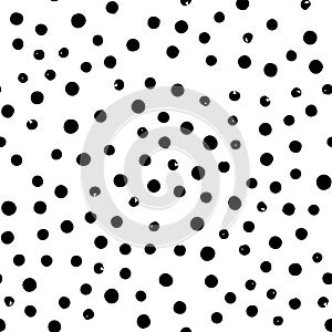 Seamless hand drawn Doodle polka dots brush black and white pattern