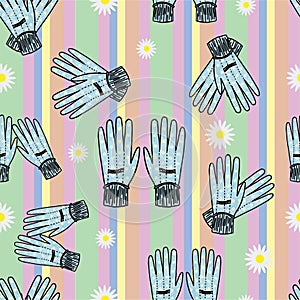 Seamless Hand-Drawn Gardening Gloves Background