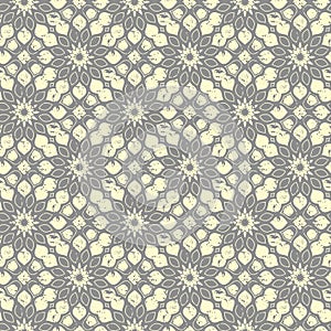 Seamless hand drawn mandala pattern. Vintage elements in oriental style with grunge effect. Can be used as fabric, paper and page