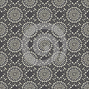 Seamless hand drawn mandala pattern. Vintage elements in oriental style with grunge effect. Can be used as fabric, paper and page