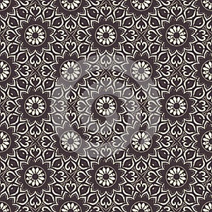 Seamless hand drawn mandala pattern. Vintage elements in oriental style with grunge effect. Can be used as fabric, paper and page