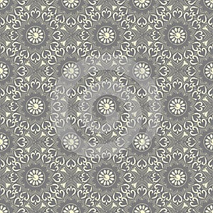 Seamless hand drawn mandala pattern. Vintage elements in oriental style with grunge effect. Can be used as fabric, paper and page
