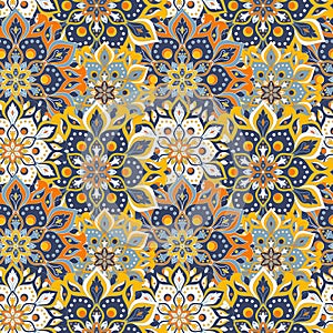 Seamless hand drawn mandala pattern. Vintage elements in oriental style. Texture for wallpapers, backgrounds and page fill. Islam