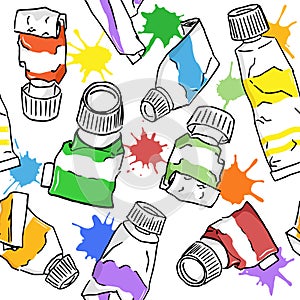 Seamless hand drawn paint tube pattern