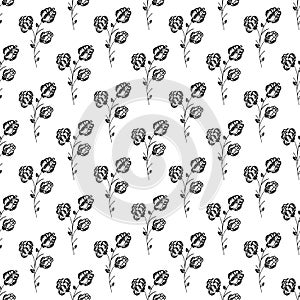 Seamless hand drawn pattern of abstract blackberry isolated on white background. Vector floral illustration. Cute doodle modern