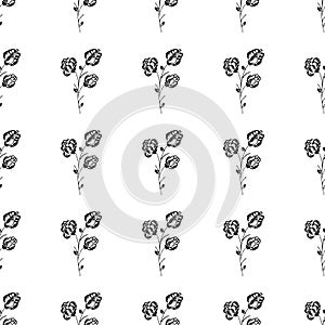 Seamless hand drawn pattern of abstract blackberry isolated on white background. Vector floral illustration. Cute doodle modern