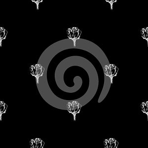 Seamless hand drawn pattern of abstract rose flowers isolated on black background. Vector floral illustration. Cute doodle modern