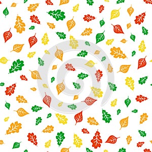 Seamless hand drawn pattern with autumn leaves. Vector colorful illustration.