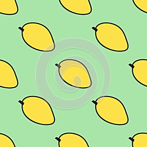 Seamless hand-drawn pattern with mango. Vector