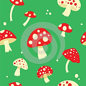 Fly agarics colored seamless pattern.
