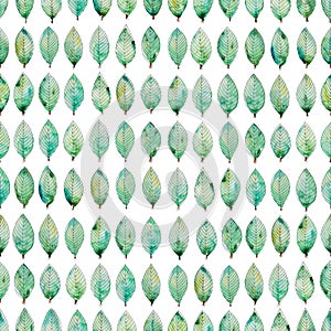 Seamless hand painted watercolor pattern green leaves, paper, textile, fabric, wrapper, wallpaper or background