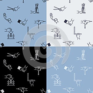 Seamless handicraft pattern with tools elements and hands.