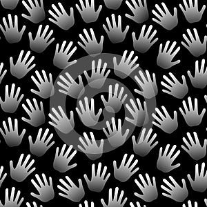 Seamless hands palms black and white background