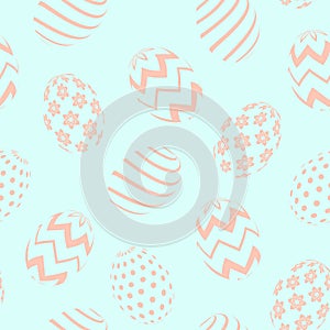 Seamless Happy Easter pattern with eggs with different ornament, flat background, vector illustration. Fabric and paper, wallpaper