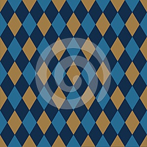 Seamless harlequin pattern background in gold and blue.