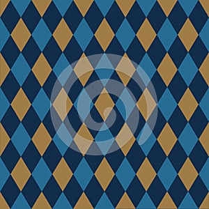 Seamless harlequin pattern background in gold and blue. photo