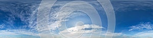 Seamless hdri panorama 360 degrees angle view blue sky with beautiful cumulus clouds with zenith for use in 3d graphics or game