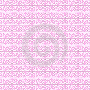 Seamless heart pattern of different sizes and shapes in pink and white on a white background