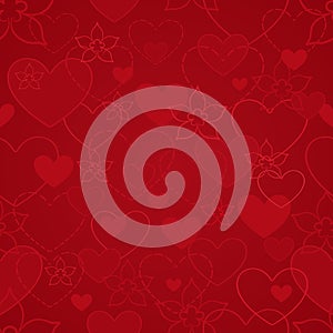 Seamless heart shapes red background