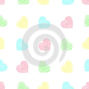 Seamless hearts hand drawn sketch style pastel colored vector