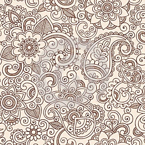 Seamless Henna Paisley Flowers Pattern Vector Illu