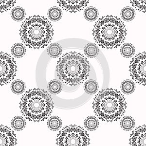 Seamless henna pattern mandala mehndi floral lace elements of buta decoration items on white background. Vector wedding