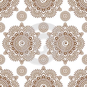 Seamless Henna pattern mehndi floral lace of buta decoration items on white background