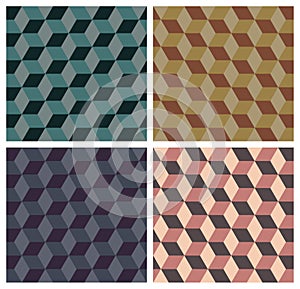 Seamless Hexagon Geometric Shapes Set 3D Cube Abstract Background