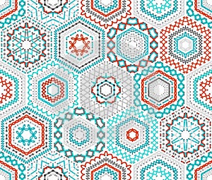 Seamless hexagons embroidery pattern.