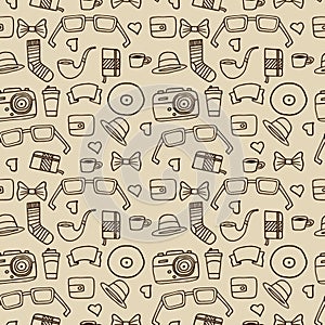 Seamless Hipster pattern in beige color