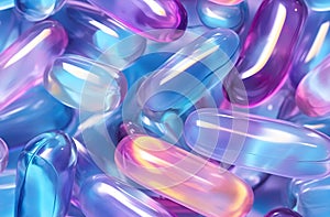 Seamless Holographic Pattern, Pills, Elipse, Drugs, Medicine, Cosmetics, Vivid and Fun Colors, Glowy and Shiny photo